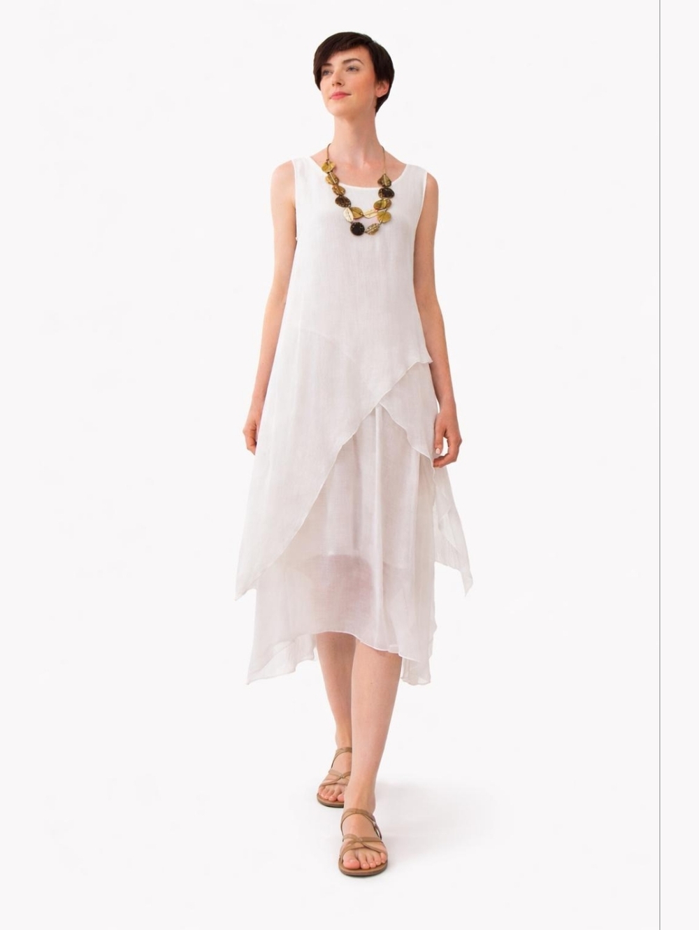 Charlie Paige White Asymmetrical Tiered Sundress